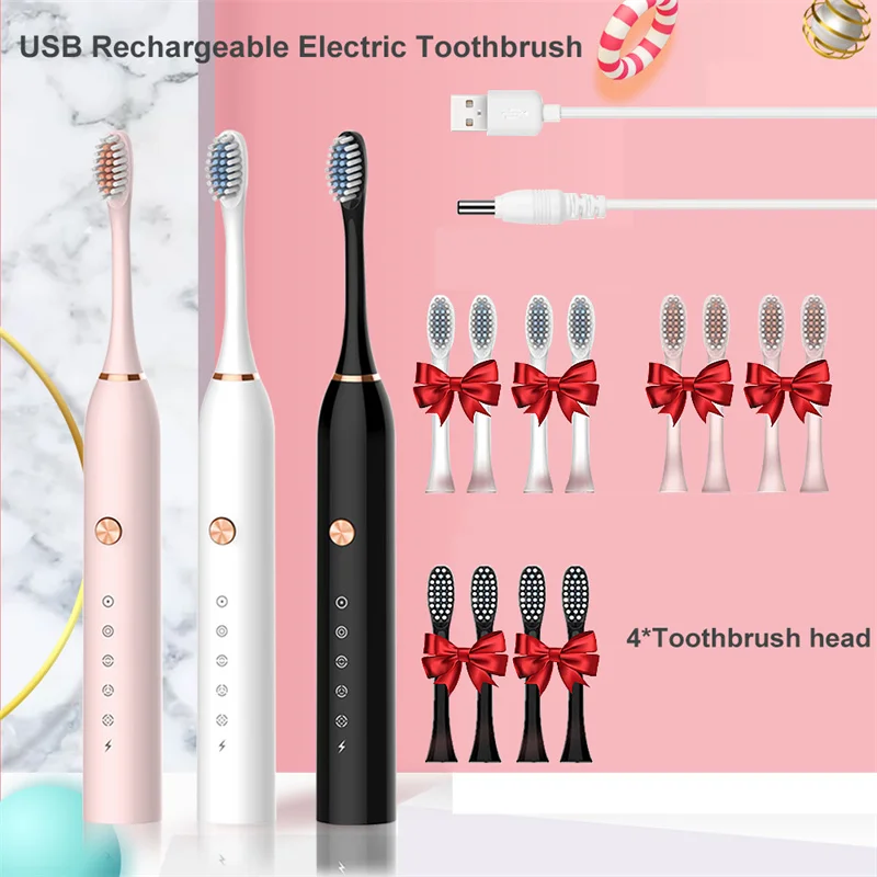 

New Style Electric Toothbrush Sonic 6 Files Adult Household Soft Bristle USB Rechargeable Waterproof Couples Electric Toothbrush