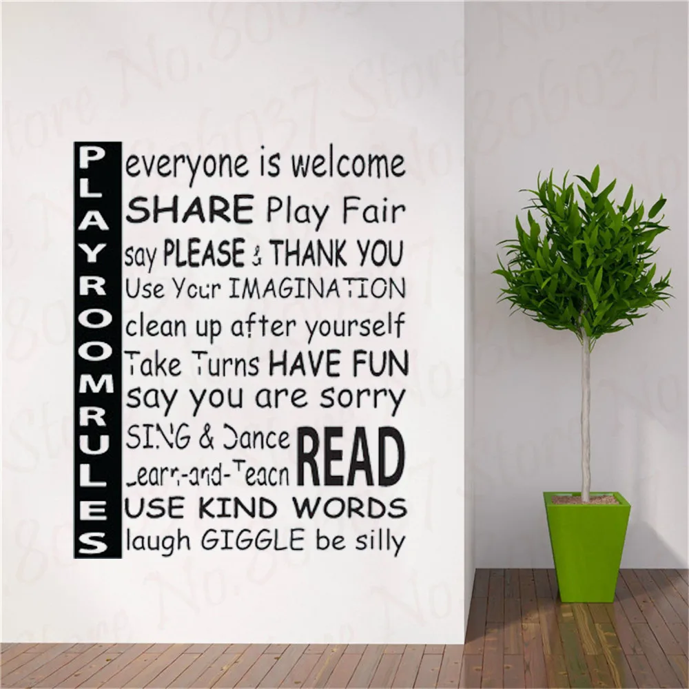 

Decor For Playroom Rules Nursery Kids Children Quote Home Decoration Vinyl Decor Art Bedroom Decal WL1055