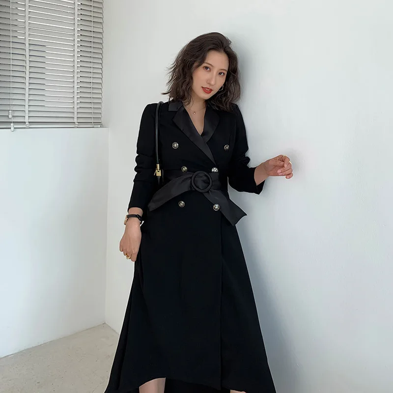 Женское элегантное офисное платье двубортные вечерние платья с поясом весна 2020