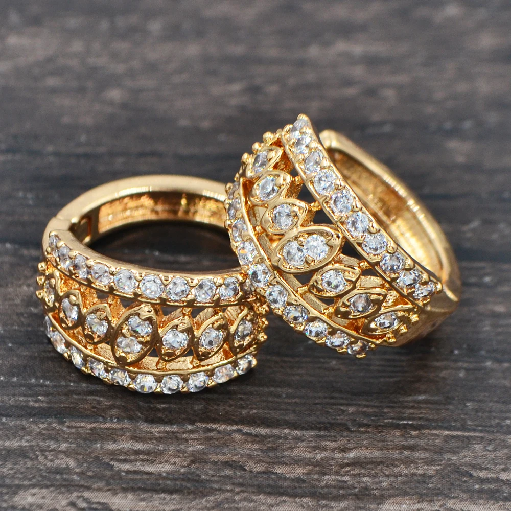 Модные женские золотые Роскошные серьги кольца с фианитом CZ для свадьбы