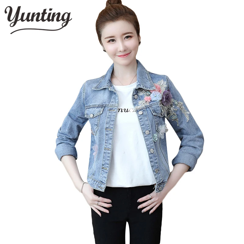 2021 Autumn Women Denim Jacket Embroidery Three Dimensional Flowers Pearl Short Coat Long Sleeve Jeans Jacket Outerwear