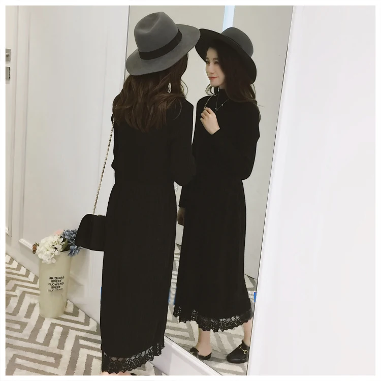 Новое модное весеннее женское кружевное платье Elegnt черное Vestidos вязаные платья с