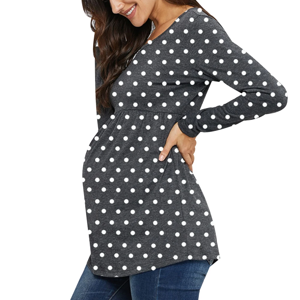 Женская футболка 2020 модный топ в горошек для беременных с длинным рукавом и