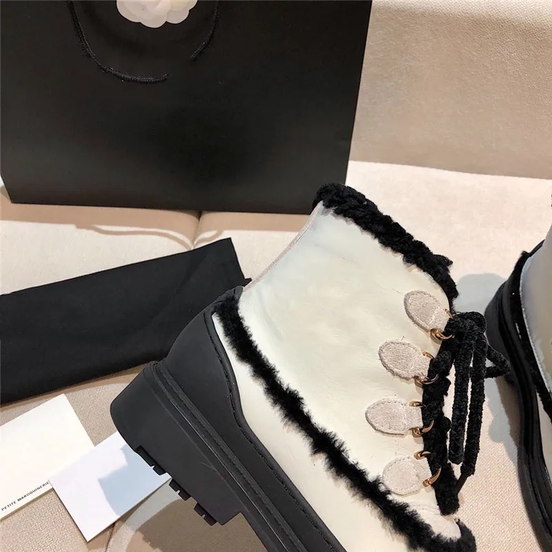 

2020 New Women Winter Snow Boots Genuine Leather Wool Rome Women's Shoes Lace Up Round Toe Fur Booties Top Quality Luxury Brand