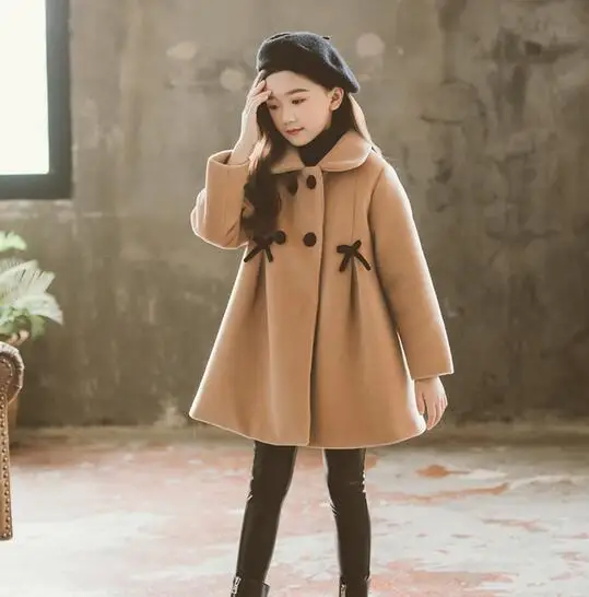 Осеннее шерстяное пальто для девочек от 3 до 12 лет Детская куртка одежда Милая