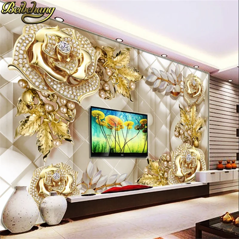 Beibehang papel de parede 3d foto soggiorno di gioielli D'oro di fiori sfondo TV carta da parati camera da letto carta da parati murales di grandi dimensioni
