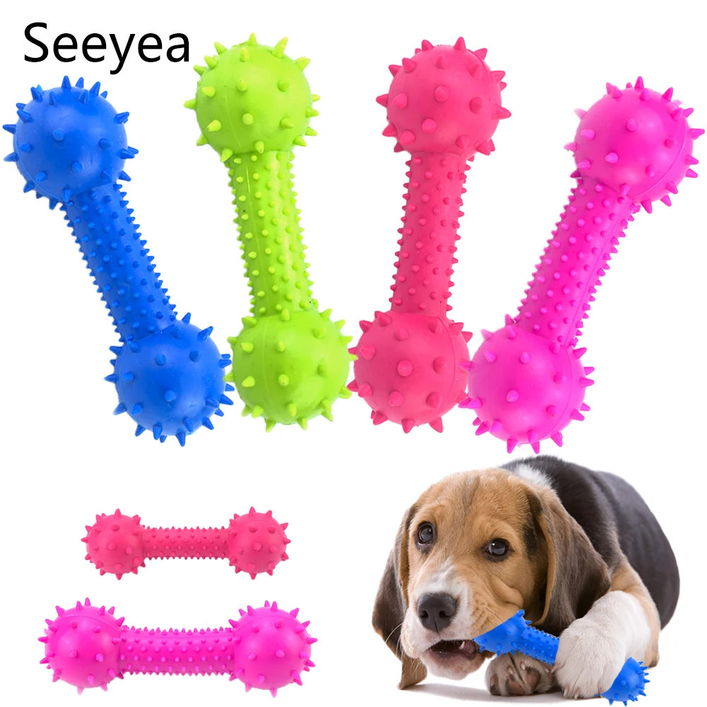 

Rubber Pet Toy Dog Chewing Teeth Cleaning Molar Dog Toy Little Dog Molar Game Interactive Training Barbell Barb Toys Seeyea