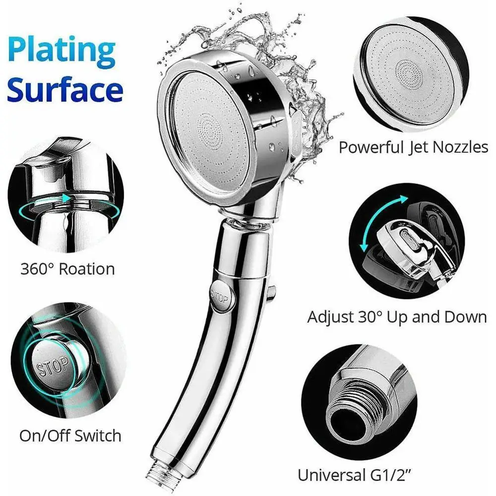 

360 Degrees Rotating Adjustable Water Saving Shower Head 3Mode Shower Water Pressure With Water Control Button bathroom set