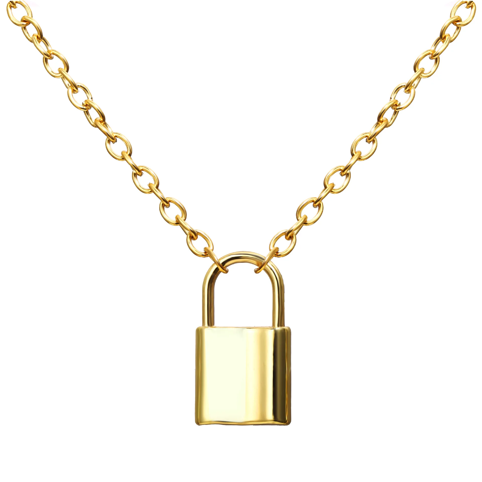 Punk Pad Lock Pendant Necklaces Simple Gold/Silver Color Necklace Clavicle chain Neckless Jewelry Gifts For Women friends |