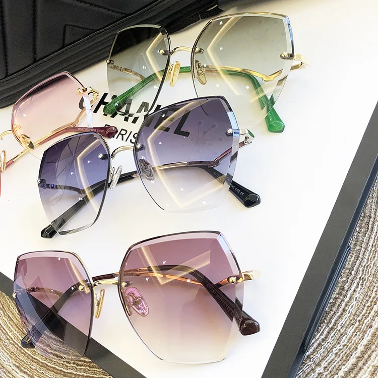 Fashion Rimless Sunglasses For Women Big Luxury Brand Designer UV400 Glasses Female Gradient Shades Women's accessories