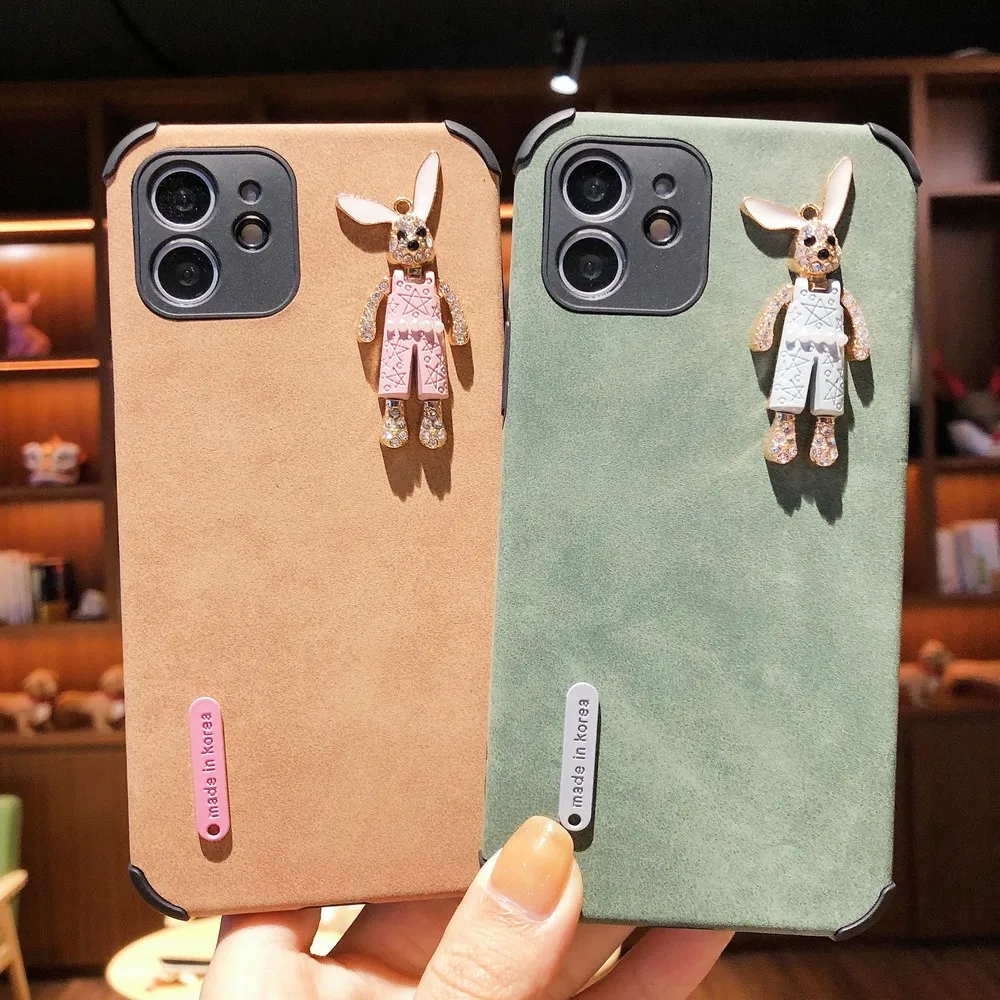 Однотонный 3D чехол для телефона с кристаллами кролика для iphone 13 13PRO 12promax 7 8Plus 12min 11promax XS XSMax XR защитный чехол