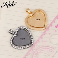2pcslot double sided rotatable heart pendant base rhinestone bezel charms 2530mm blank tray for diy jewelry making accessories