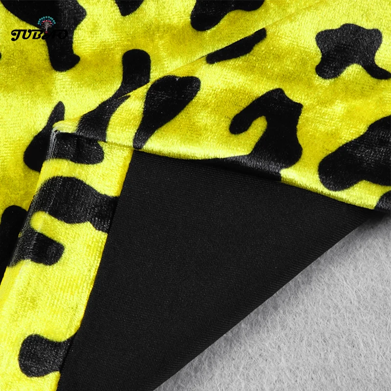 Leopard midi dress velvet long sleeve yellow turtleneck bodycon going out dinner for women office sexy elegant party club | Женская