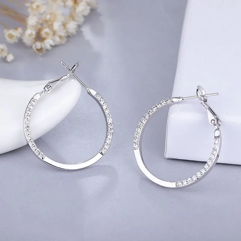 Silver MAIKALE новые модные большие серьги круги Золотой/Серебряный AAA черный кубический цирконий серьги-кольца для женщин корейские простые ювелирные изделия подарок - Metal Color: Silver