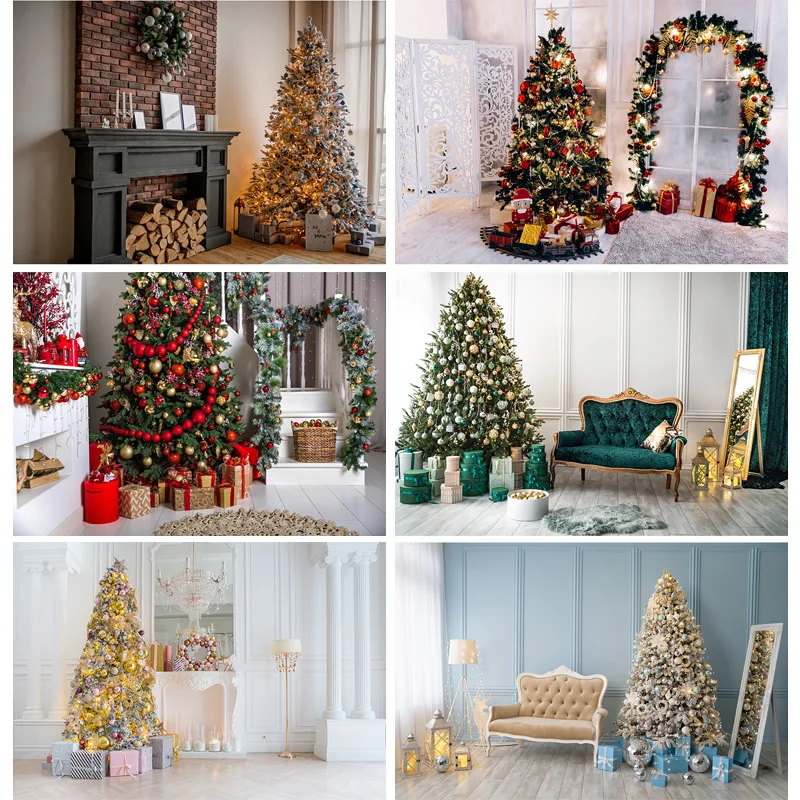 

SHUOZHIKE Vinyl Custom Fireplace Christmas Tree Photography Background Child Baby Backdrops For Photo Studio Props 21523DYH-05
