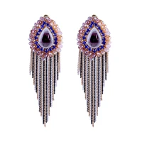 fashion crystal stud earrings for women gold plated ear needle statement earrings handmade beaded trendy tassels drop earrings