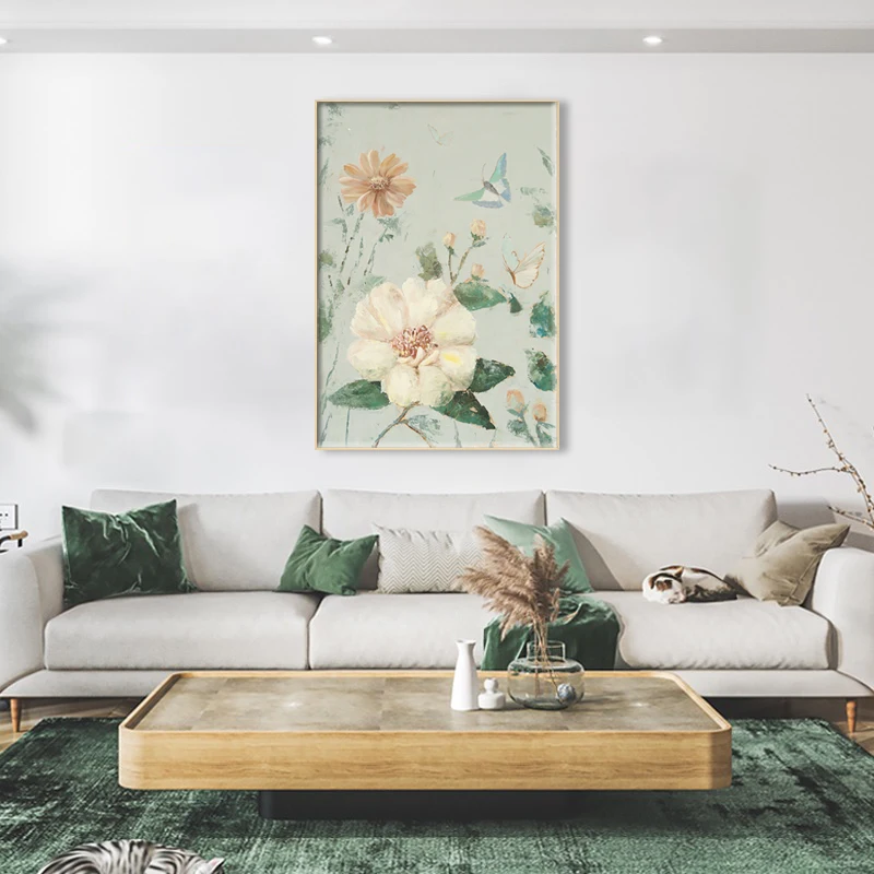 

Abstract Butterfly Canva Painting Poster Modern White Flowers Wall Art Print Home Decor Pictures Interior Living Room Decoration