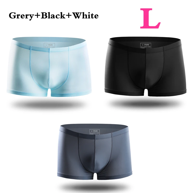 Black Blue Grey L 3 шт., Xiaomi mijia, летние, ультра-тонкие, мужские трусы, шелк льда, бесшовные, мужские боксеры, одноцветные, полупрозрачные, дышащие трусы - Color: Black Blue Grey L