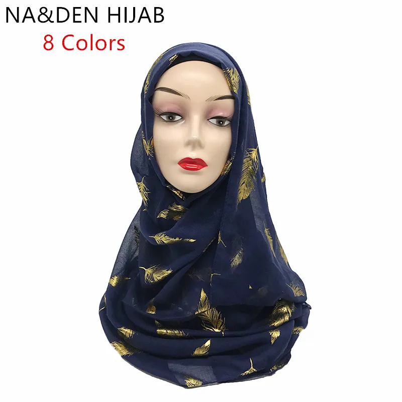 

100pcs/lot Women fashion shawls Viscose Soild foulard hijabs Leaves printing gold scarves Islamic bandanna Muslim head wraps