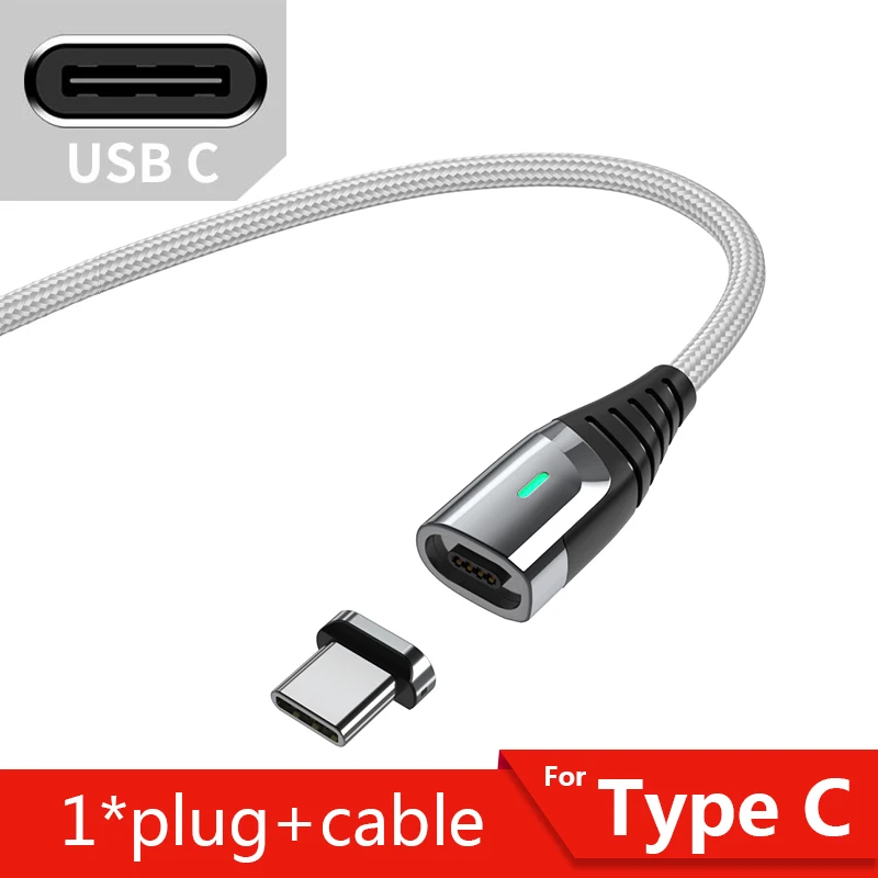 Новое магнитное зарядное устройство Micro USB кабель для iPhone samsung провод для быстрого заряда Шнур usb type C type-C магнитные кабели для мобильных телефонов - Цвет: Silver Type C Cable