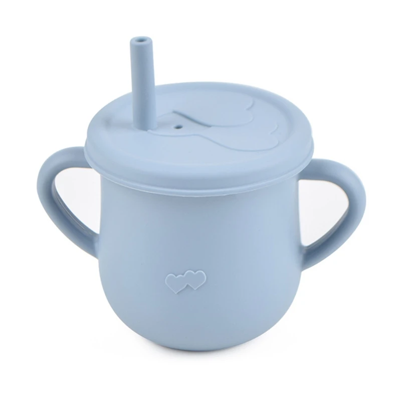 

Baby Feeding Straw Cup Infants Toddler Learning Drinking Silicone Sippy Mug Portable Double Handle Drinkware