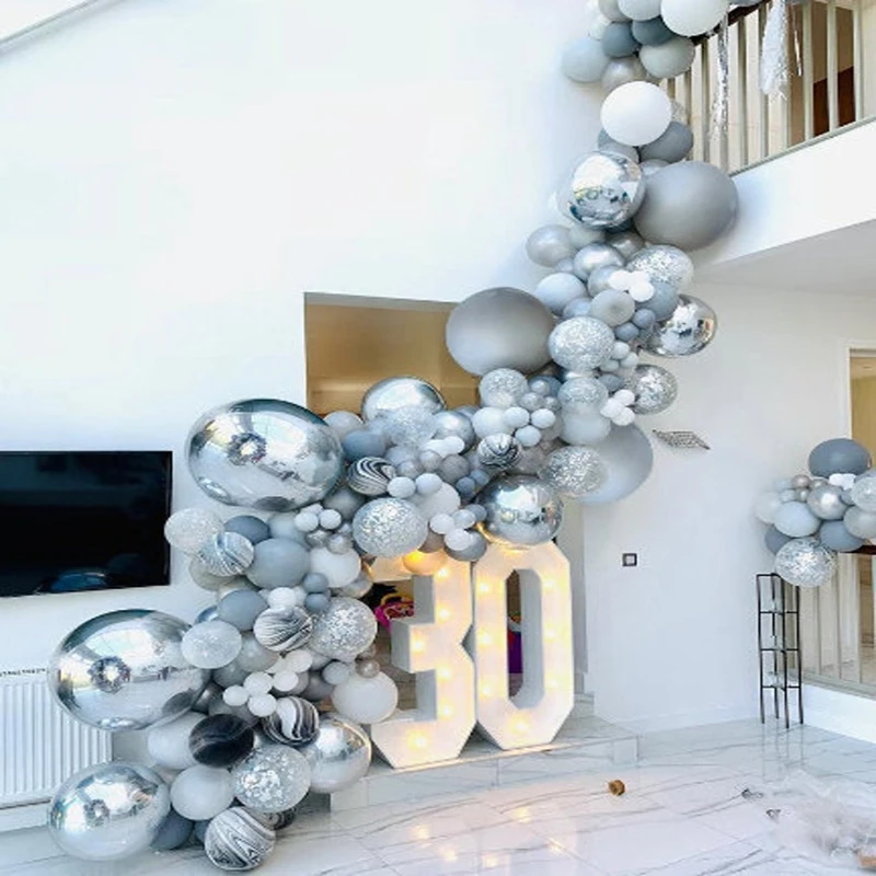 

133pcs Black Agate Balloons Garland Arch Kit white gray Latex Silver 4D Confetti Balloon Wedding Baby Birthday Decoration Globos