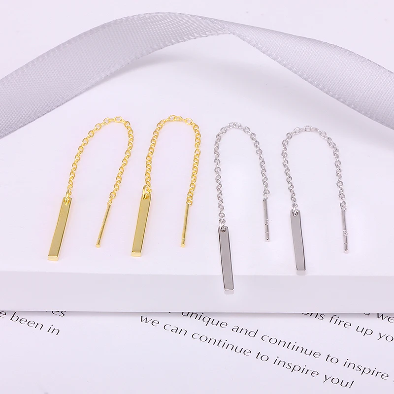 925 Sterling Silver Earrings For Women Gold Long Tassel Girl Gift Stud Female Minimalism Chain brincos R5 | Украшения и