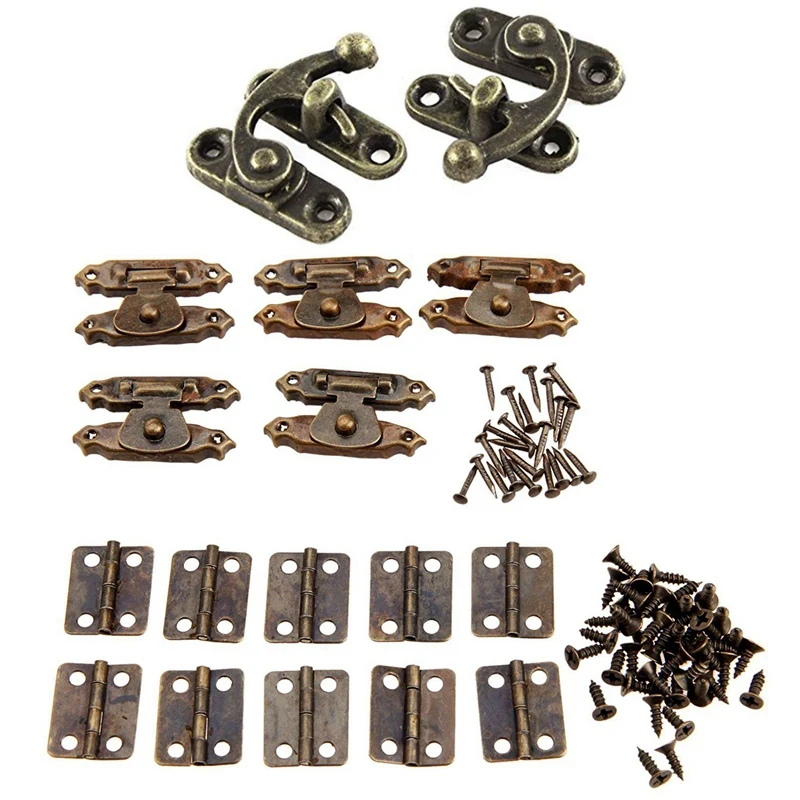 2Pcs 33mmx29mm Jewelry Box Hasp Hook Lock Latch Antique Brass Color &amp 5Pcs Bronze Cabinet Door Hasps Decor | Обустройство дома