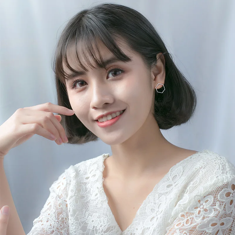 Женские шестигранные серьги гвоздики Trusta круглые и прямоугольные из 100%