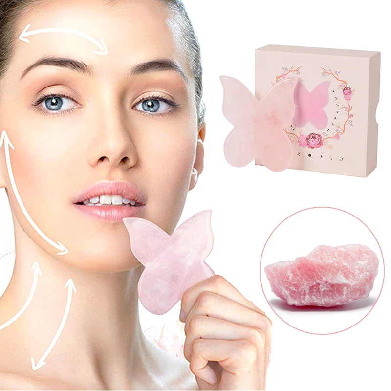 

Butterfly Gua Sha Rose Quartz Guasha Natural Stone Cellulite Massager Jade Gouache Scraper Massage Face Lifting Neck Beauty Gift