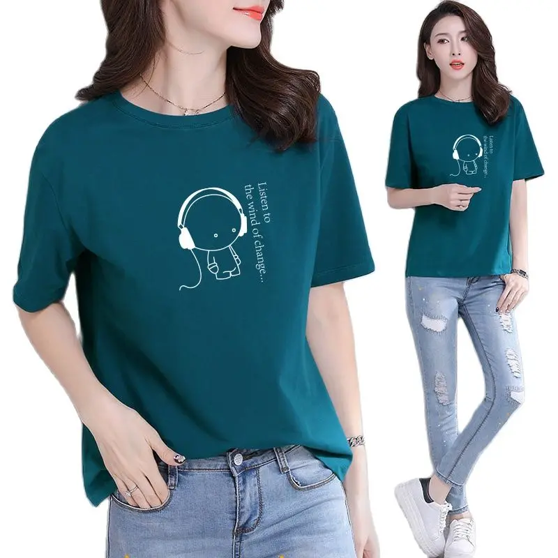 

Женская футболка с коротким рукавом и принтом, из хлопка