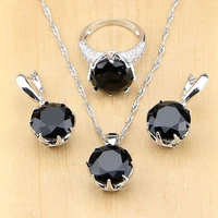 silver 925 jewelry black srones with white beads bridal jewelry sets for women wedding earringspendantnecklacering