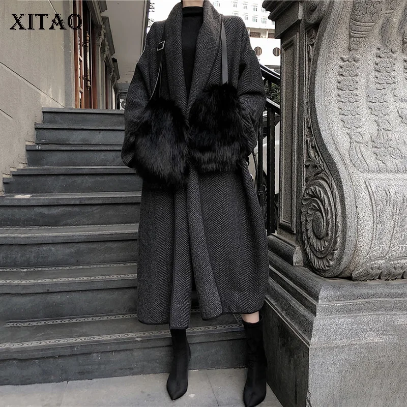 XITAO размера плюс винтажная полосатая Женская мода Новинка 2019 зимнее длинное