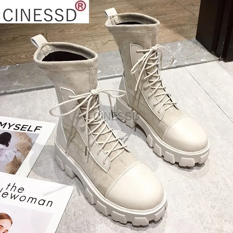 

CINESSD Black Sock Boots Women 2022 New Punk Gothic Shoes Ankle Boots Platform Shoes Women White Sock Boots Botas De Mujer