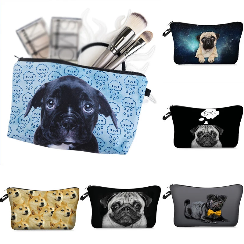 

New 3D Printed Cosmetic Bag Pug Pattern Cute for Makeup Organizer Necessaries Women Travelling Waterproof Toilet Case Beauty Bag