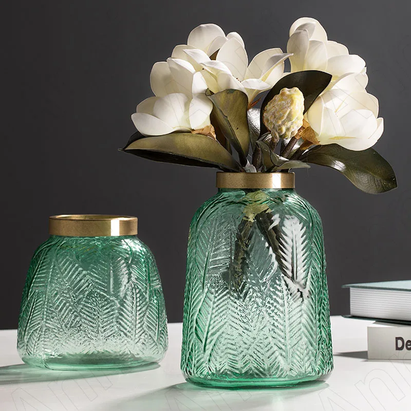 

Креативная эмалированная цветная ваза с тиснением, европейская Современная Классическая зеленая стеклянная прозрачная ваза для гидропони...