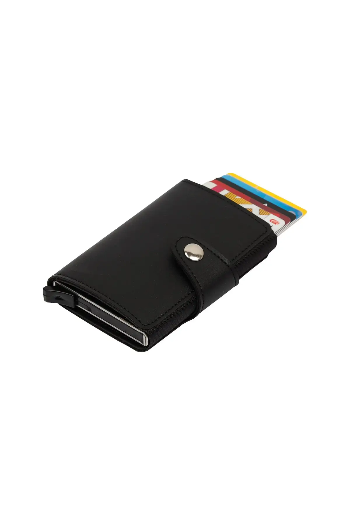 

Lyons Mechanismed Black Card Wallet Wallet Small Size Outdoor Faux Leather Vertical