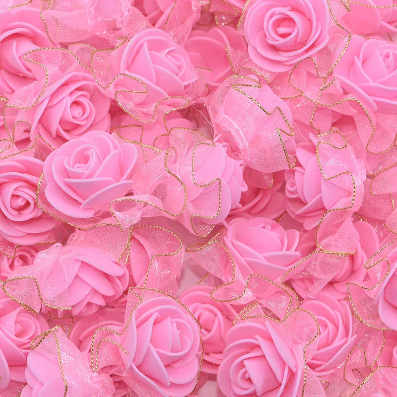 Pink 20шт 4 см искусственные из ПЭ цветочное мыло золото/серебро кружево ПЕНА РОЗА для дома Свадебные украшения DIY скрапбукинг ручной работы - Цвет: Pink