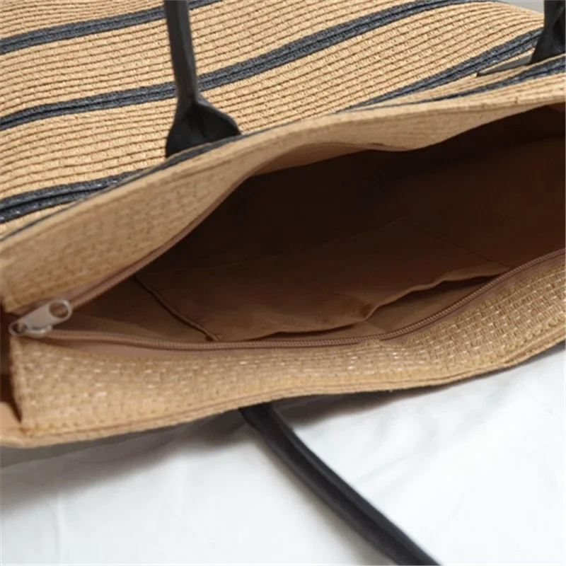 

New Summer Fashion Simple Handbag PP Straw Stripe Bags Large Capacity Tote Bag Beach bag Travel Vacation Shoulder Bag Women Bags