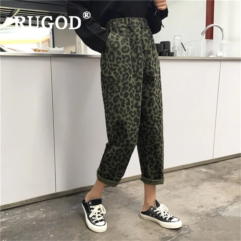 Повседневные женские брюки с леопардовым принтом укороченные elatsic для бега