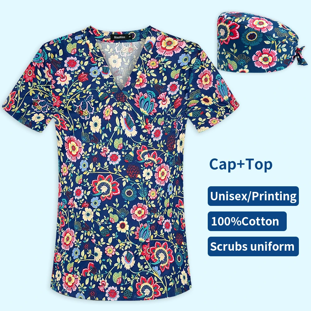 Униформа диетолога с мультяшным принтом скрабы топы ветеринарная рабочая одежда