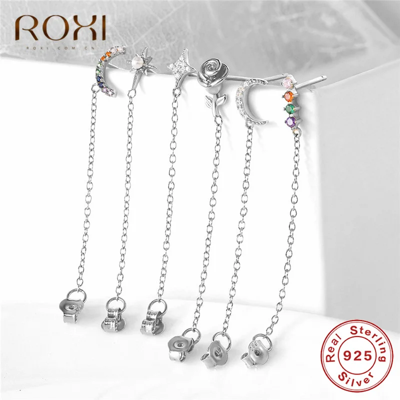 ROXI модные радужные Подвески с фианитом Висячие серьги для женщин Moon Star Boho ювелирные украшения для свадьбы серьги из стерлингового серебра 925 пробы