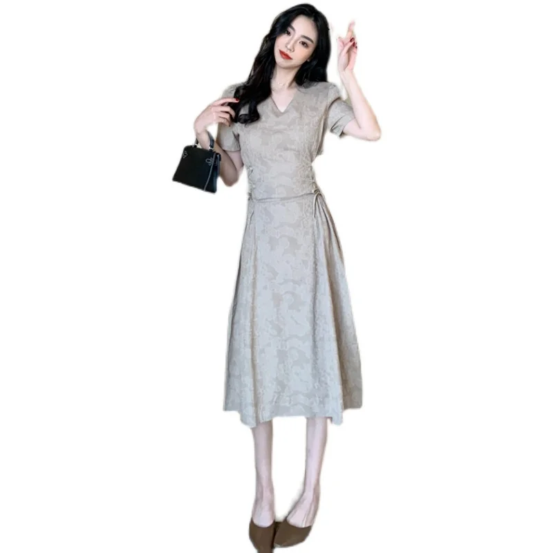 

Make firm offers han edition dress side bind v-neck dress short-sleeved dress female temperament of cultivate one's morality sho