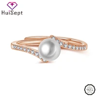huisept ring for women 925 silver jewelry with pearl zircon gemstone open finger rings accessories wedding party gift ornaments