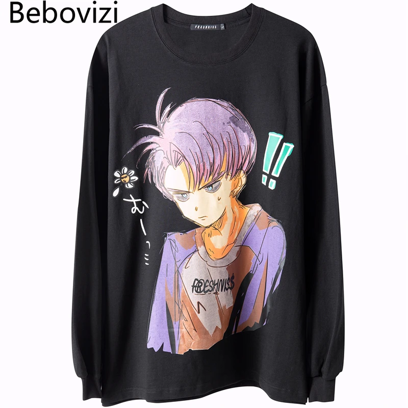 

Bebovizi Japan Men Hip Hop Anime Long Sleeve T Shirt Streetwear Harajuku Tshirt Japanese Oversized T-shirt Cotton Tops Tees