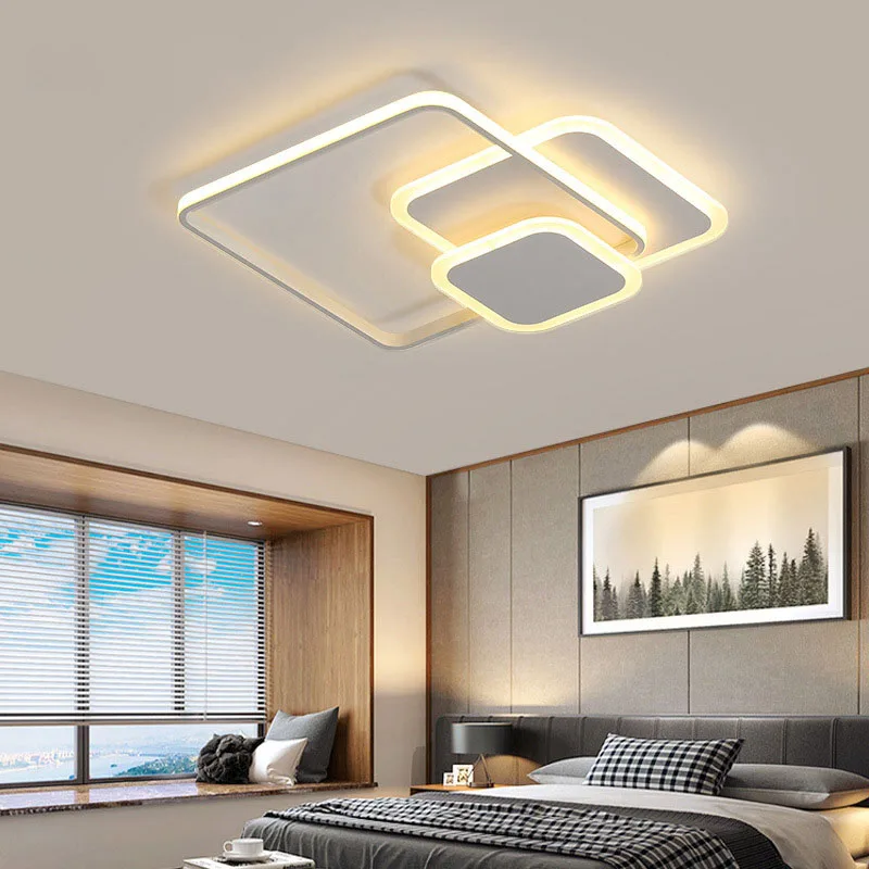 

Nordic modern black and white square LED study lighting ceiling lamp bedroom living room ceiling lamp dining chandelier