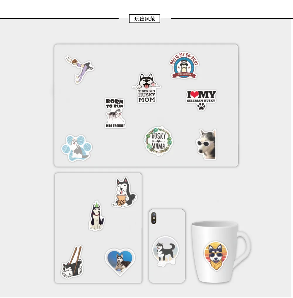 

10/50pcs/Pack Cartoon Animal Husky Stickers Waterproof Cute Dog Sticker for Laptop Skateboard Guitar Luggage Motorcycle Kid Toys