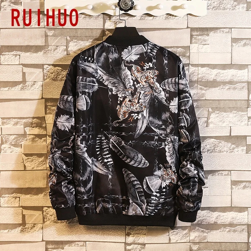 Куртка RUIHUO Мужская черная уличная одежда Бомбер модное пальто в стиле хип-хоп