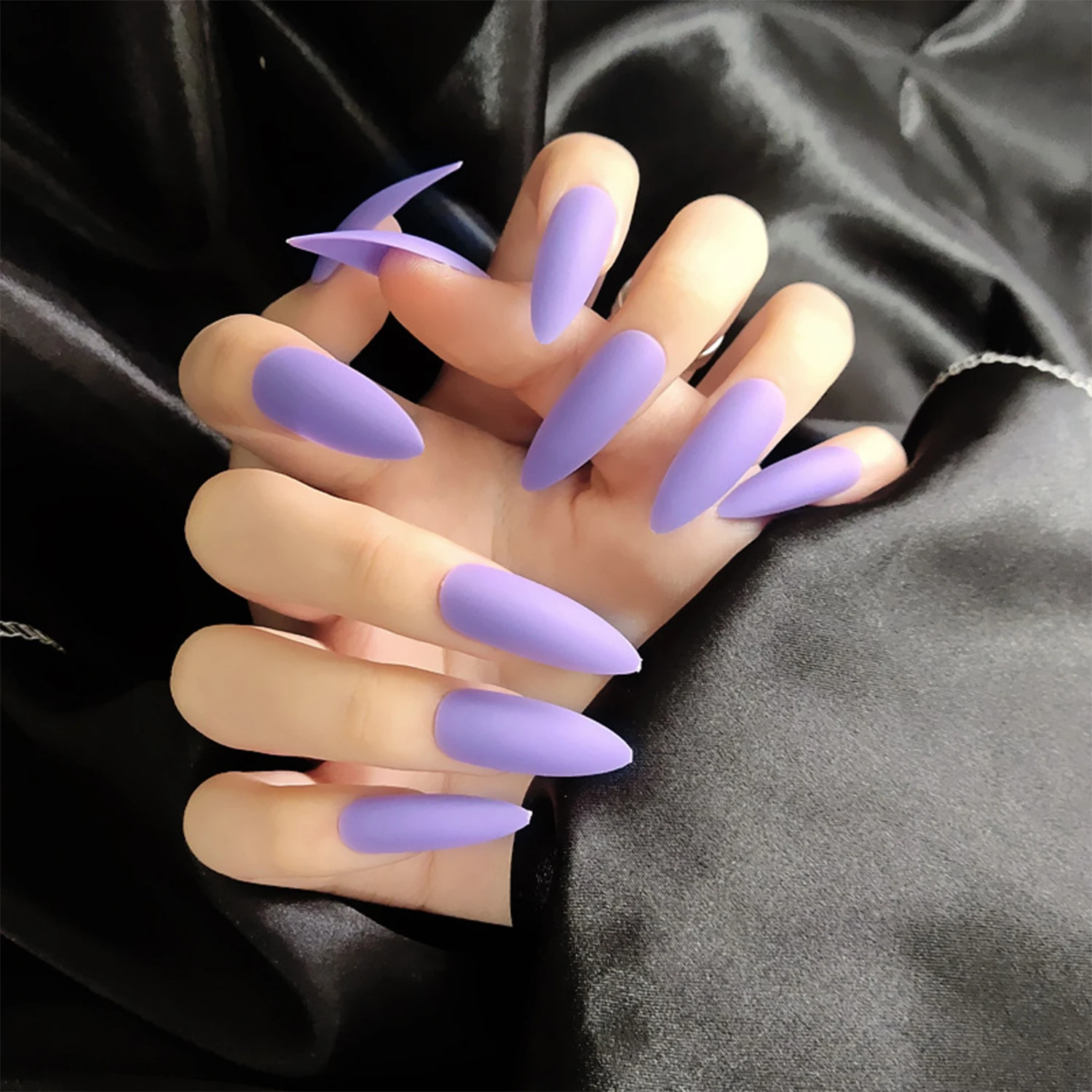 Цветные съемные накладные ногти матовые длинные на шпильке носимые