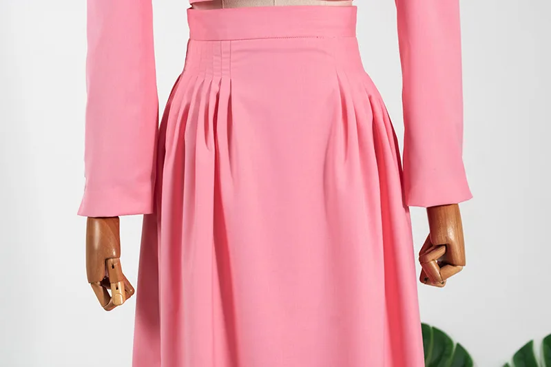 

kpop Seo Yea Ji same summer fashion new pink long sleeved short shirt tops+temperament loose High waist skirt women 2 piece set